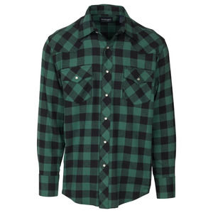 Wrangler Classic Fit Western Green Flannel Long-Sleeve Pearl Snap Shirt Men 3XL